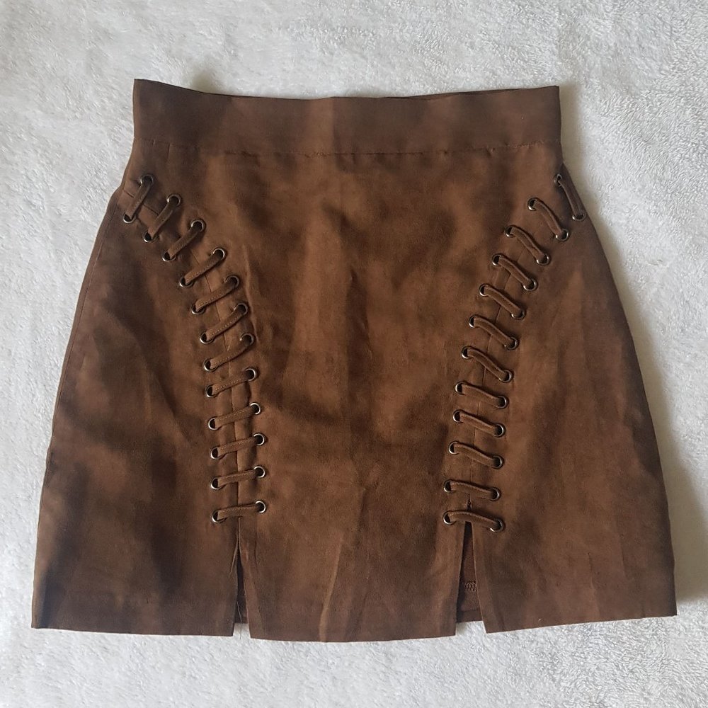 Millau womens brown suede lace up mini skirt size S